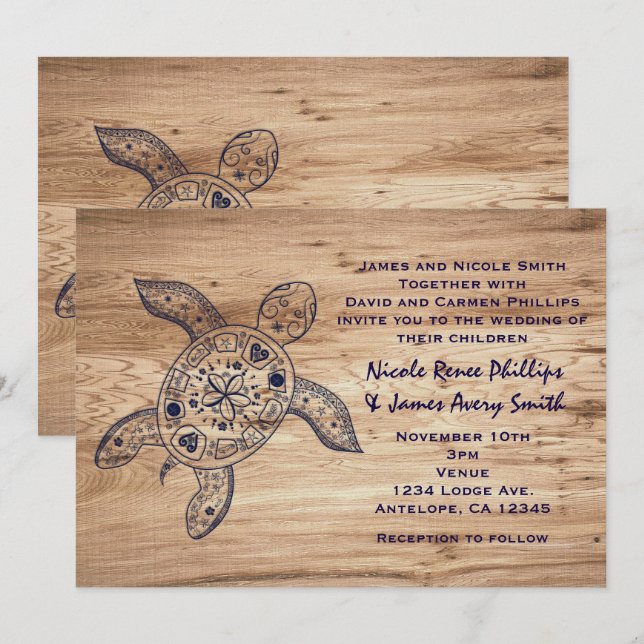 Hawaiian Turtle & Light Wood Wedding Invitations (Front/Back)