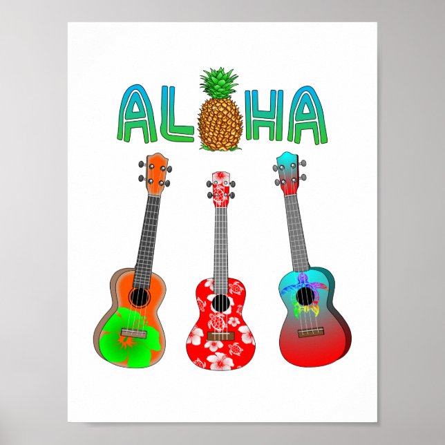 Hawaiian Ukulele Aloha Hawaii Poster (Front)