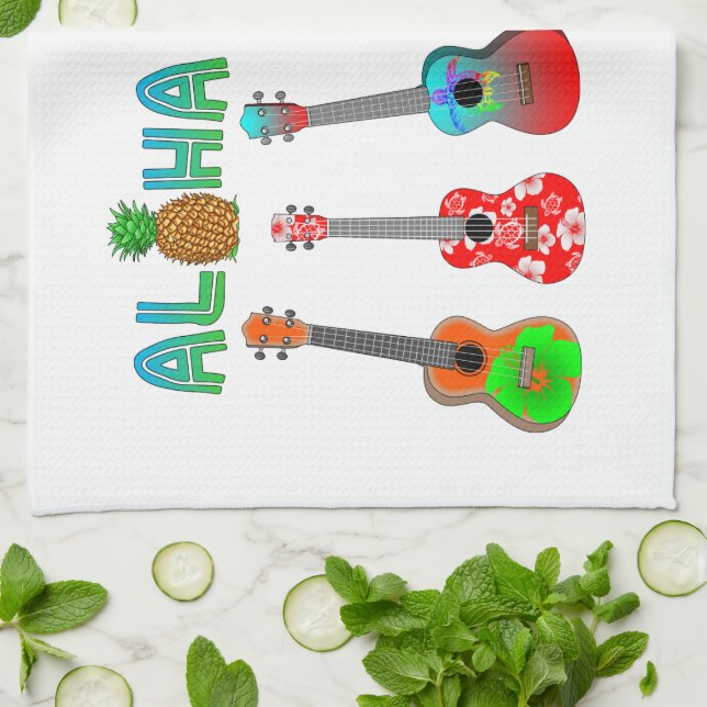 Hawaiian Ukulele Aloha Hawaii Tea Towel (Folded)