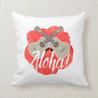 Hawaiian Ukulele & Hibiscus Flower Aloha Cushion