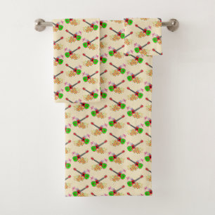 Hawaiian Ukulele Hibiscus Flowers Bath Towel Set