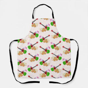 Hawaiian Ukulele Hibiscus Flowers Floral Apron