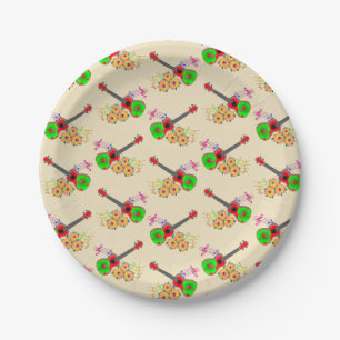 Hawaiian Ukulele Hibiscus Flowers Paper Plate