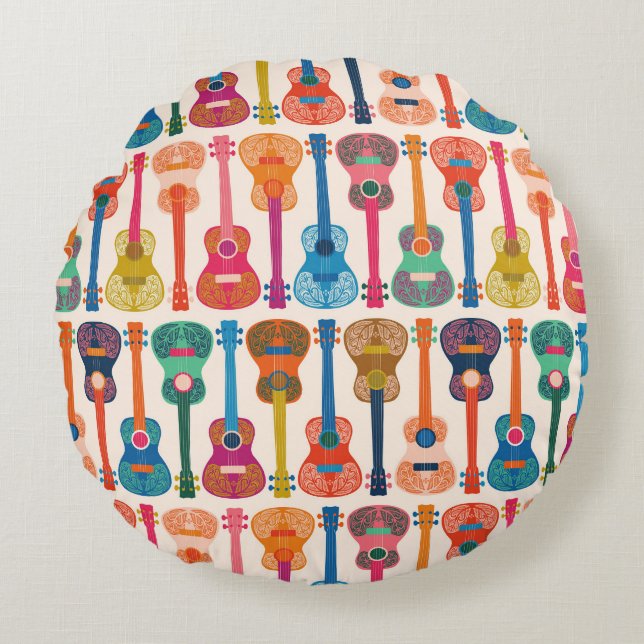 Hawaiian ukulele round cushion (Front)
