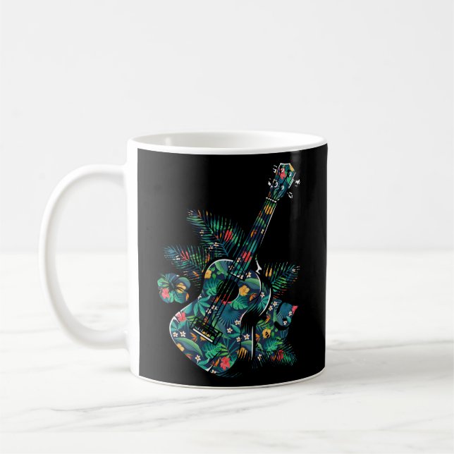 Hawaiian Ukulele Uke Tropical Flower Floral Coffee Mug (Left)