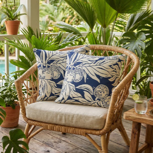 Hawaiian Ulu Breadfruit Pattern Navy Cream Cushion