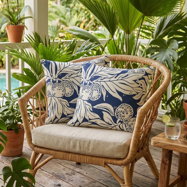 Hawaiian Ulu Breadfruit Pattern Navy Cream Cushion (Creator Uploaded)