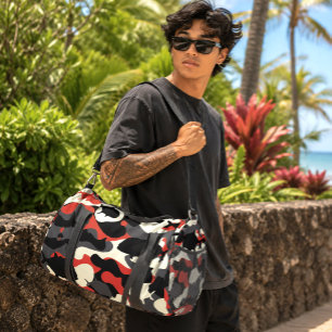 Hawaiian Ulua Papio Camo Red Black Duffle Bag