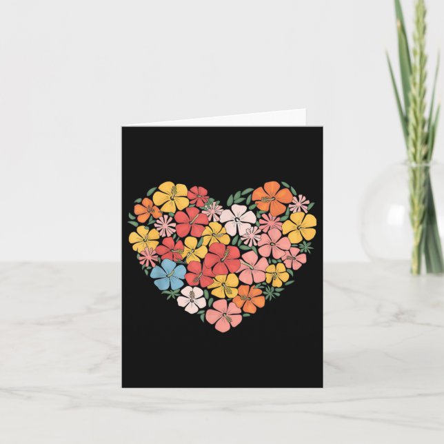 Hawaiian Valentines Day Hibiscus Flower Heart Trop Card (Front)