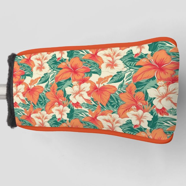 Hawaiian Vibe Aesthetic Tropical Flowers Pattern Golf Head Cover (Front)