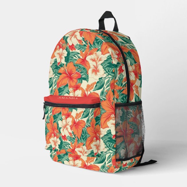 Hawaiian vibe colourful tropical flowers pattern printed backpack (Back Corner Right)