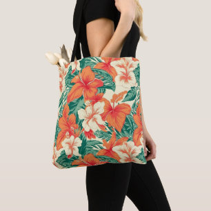 Hawaiian vibe colourful tropical flowers tote bag