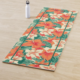 Hawaiian vibe colourful tropical flowers yoga mat