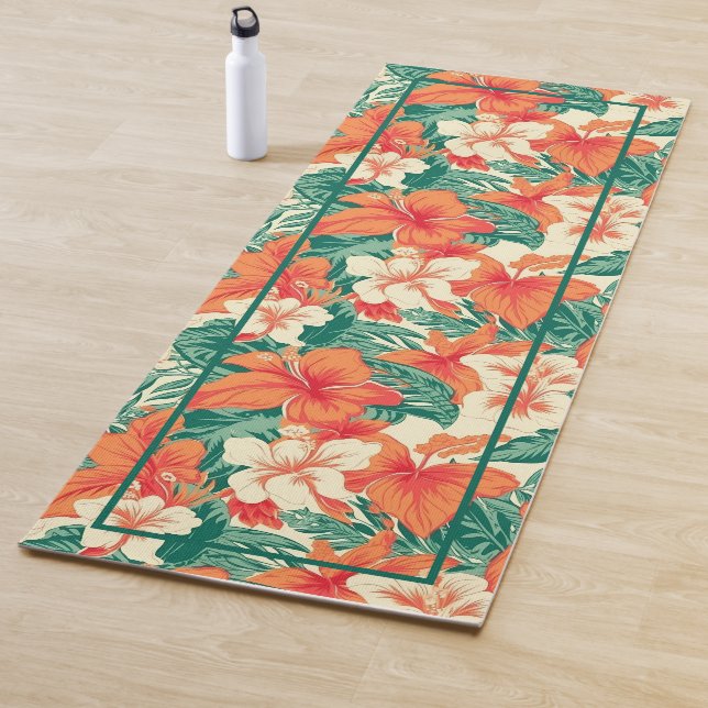 Hawaiian vibe colourful tropical flowers yoga mat (In Situ)