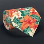 Hawaiian vibe tropical flowers and leaves pattern tie<br><div class="desc">Aesthetic,  colourful Hawaiian vibe with tropical flowers and leaves pattern.</div>