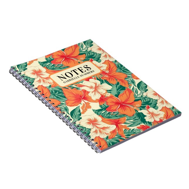 Hawaiian vibe tropical flowers pattern custom text notebook (Right Side)