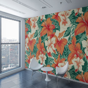 Hawaiian Vibe Tropical Flowers Pattern Wallpaper
