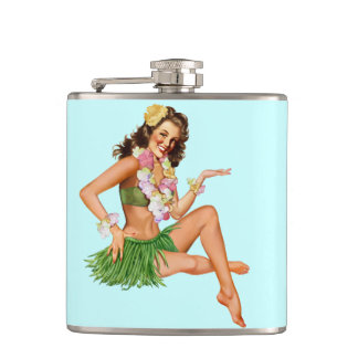 Hawaiian Vintage Beach pin-up girl Hip Flask