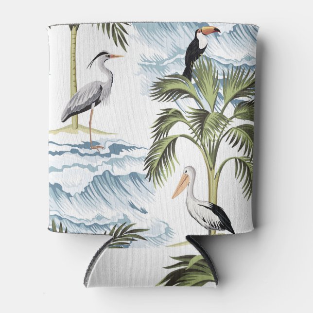 Hawaiian vintage, floral summer pattern. can cooler (Front)