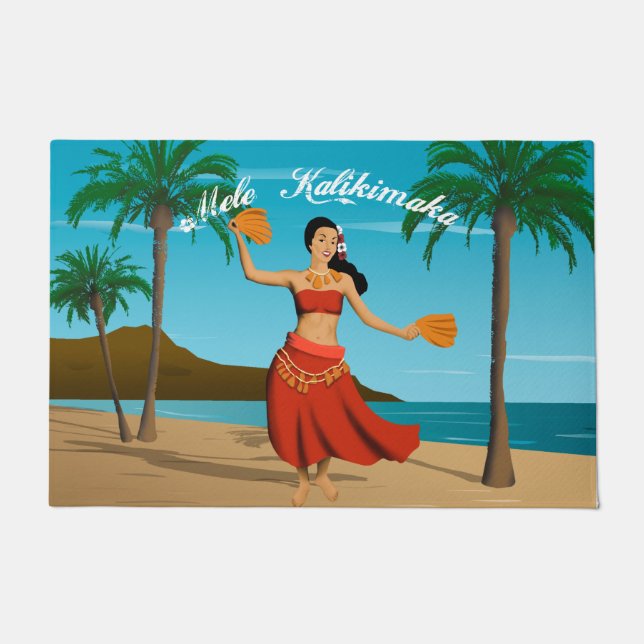 Hawaiian Vintage Mele Kalikimaka Postcard Doormat (Front)