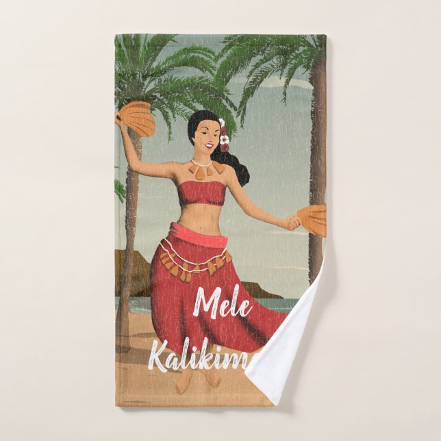 Hawaiian Vintage Mele Kalikimaka Postcard Hand Towel (Hand Towel)