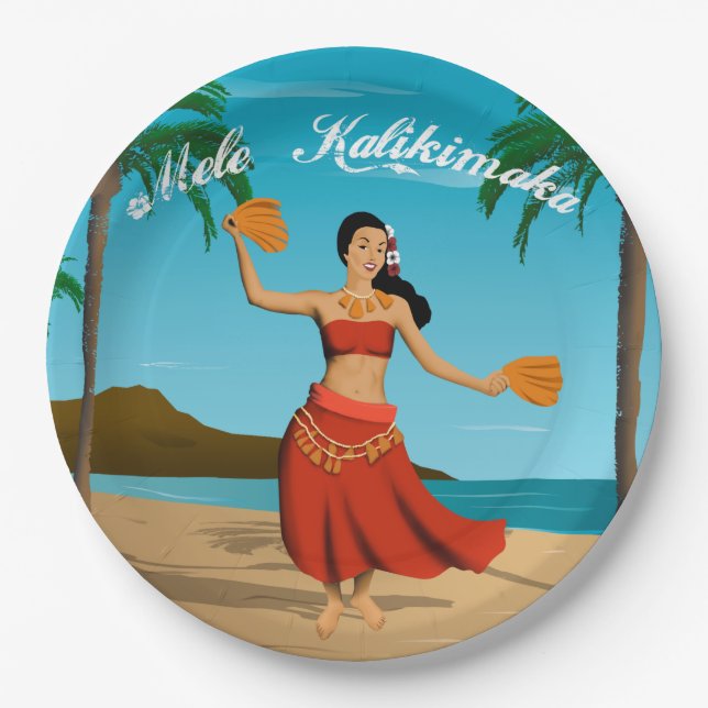 Hawaiian Vintage Mele Kalikimaka Postcard Paper Plate (Front)