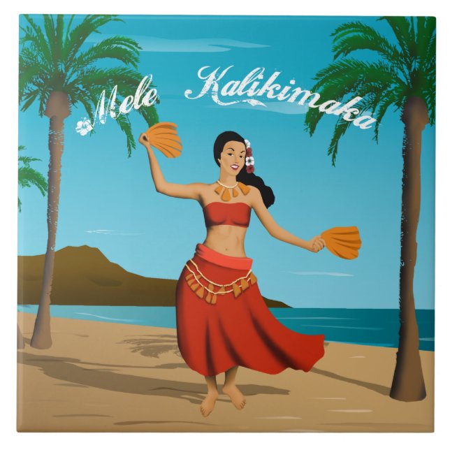 Hawaiian Vintage Mele Kalikimaka Postcard Tile (Front)