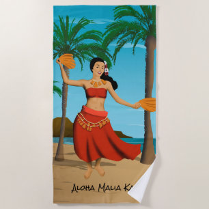 Hawaiian Vintage Postcard Monogram in Blue Beach Towel