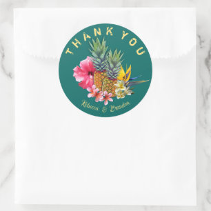 Hawaiian Wedding Thank You Black Classic Round Sticker