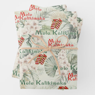 Hawaiian White Orchid Mele Kalikimaka Gift Wrap