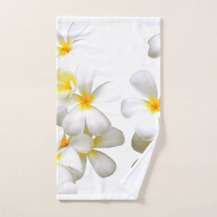 Hawaiian white plumeria flower hand towel