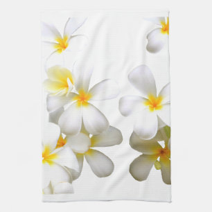 Hawaiian white plumeria flower tea towel