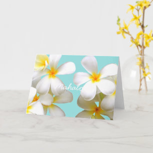 Hawaiian white plumeria greeting card blue