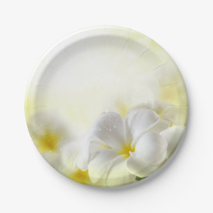 Hawaiian White Plumeria Paper Plate
