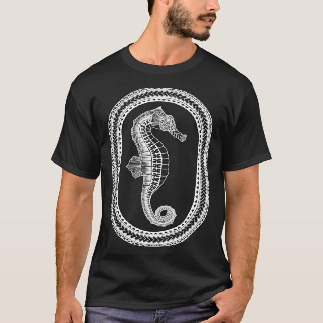 Hawaiian White Tribal Seahorse Beach T-Shirt (Front)