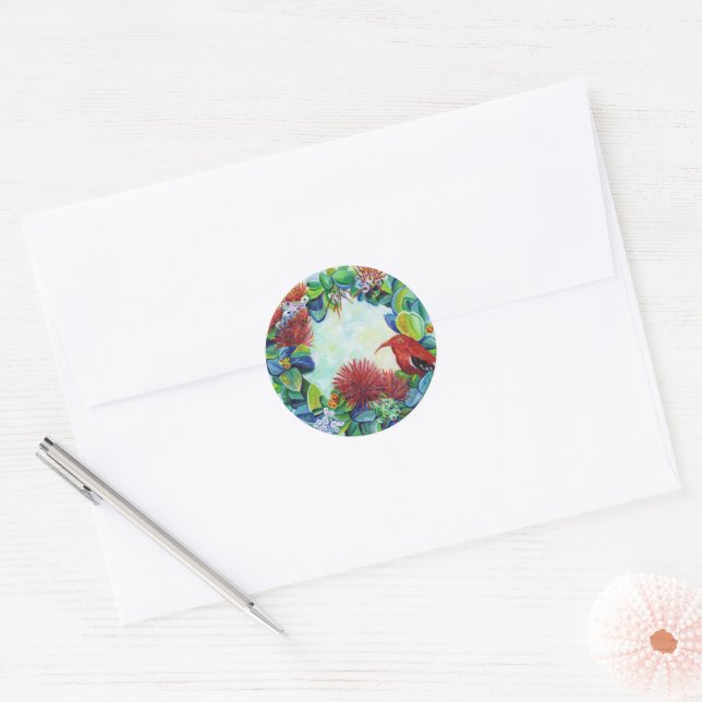 Hawaiian Wreath Mele Kalikimaka Christmas Classic Round Sticker (Envelope)