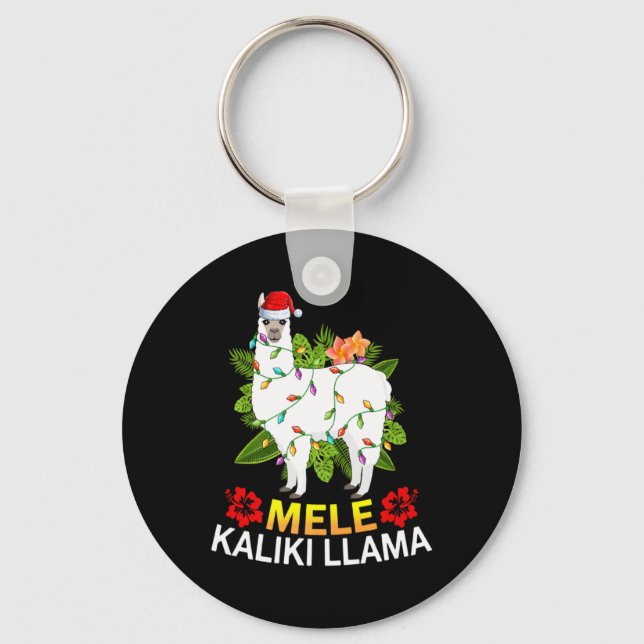 Hawaiian Xmas Llama Lights Mele Kalikimaka Llama C Key Ring (Front)
