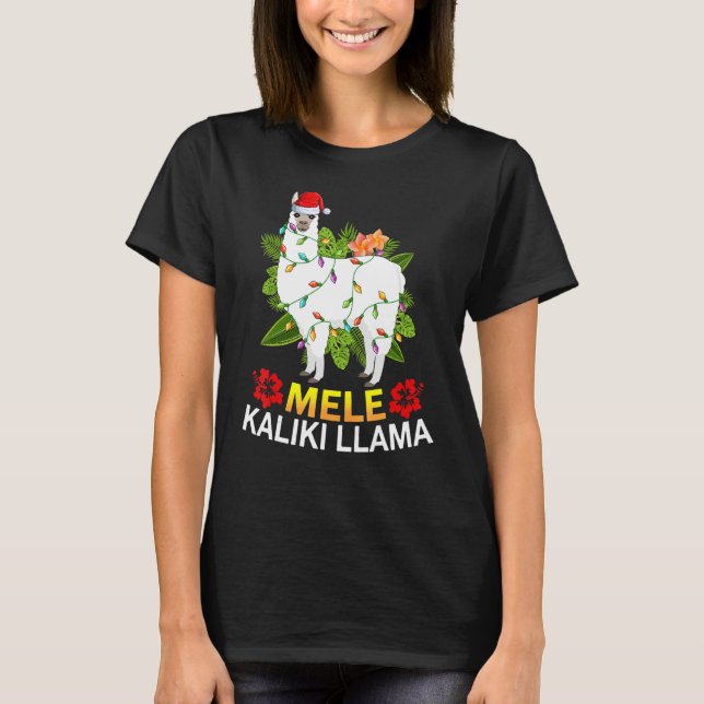 Hawaiian Xmas Llama Lights Mele Kalikimaka Llama C T-Shirt (Front)