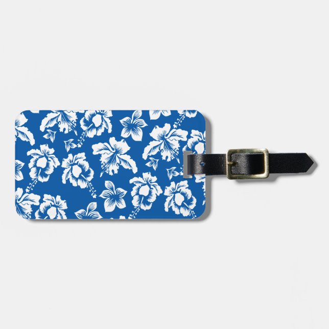 Hawiian Blue Flower Pattern Luggage Tag (Front Horizontal)