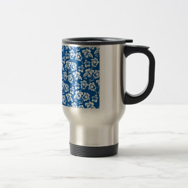 Hawiian Blue Flower Pattern Travel Mug (Right)