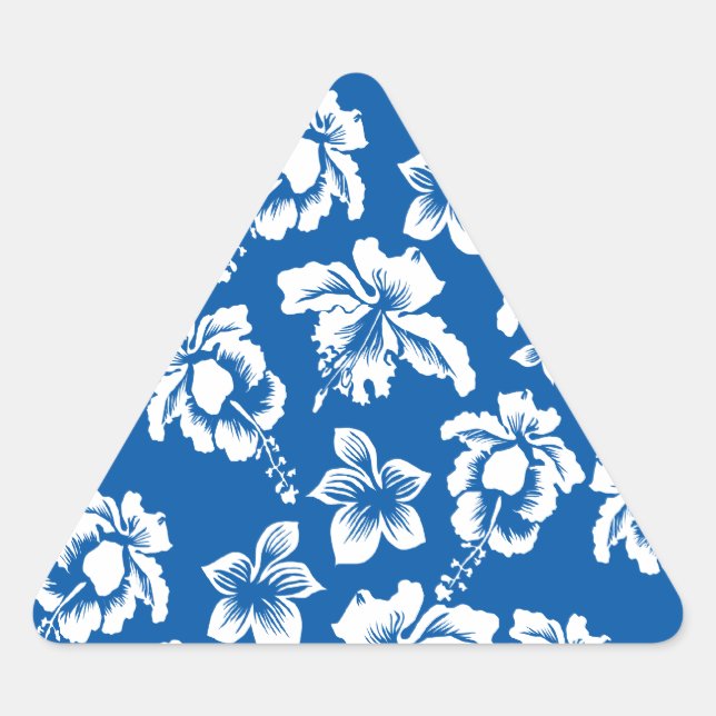 Hawiian Blue Flower Pattern Triangle Sticker (Front)