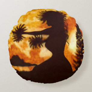 Hawiian Hula Dancer Round Cushion