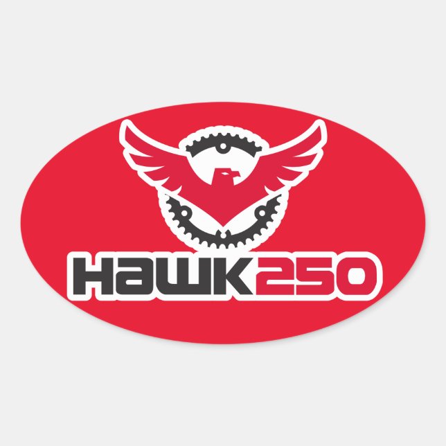 Hawk 250 Logo Red Background Oval Sticker (Front)