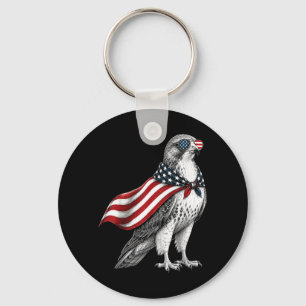 Hawk 4th Of July Us Aamerican Flag Patriotic Bird Key Ring