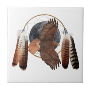 Hawk Against The Moon Dreamcatcher T-Shirt Tote Ba Tile