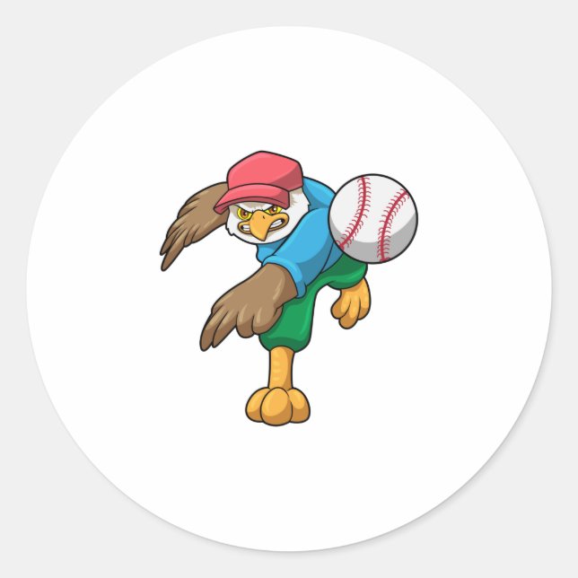 Hawk at Baseball with Baseball bat Classic Round Sticker (Front)