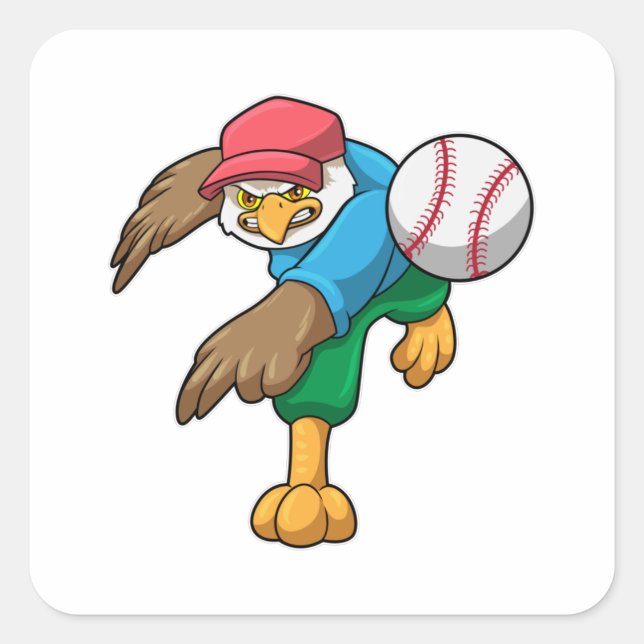 Hawk at Baseball with Baseball bat Square Sticker (Front)