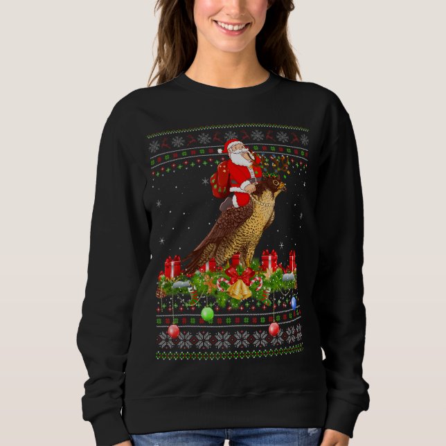 Hawk Bird   Ugly Santa Riding Hawk Christmas Sweatshirt (Front)