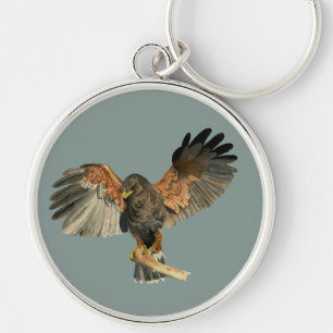 Hawk Bird Watercolor Painting Key Ring