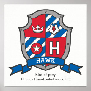 Hawk boys name meaning heraldry shield poster